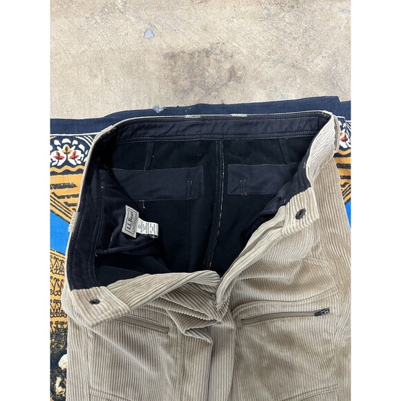 LL Bean Pant Men 32 Khaki Corduroy Double Knee Fleece Lined Field Cargo Gorpcore - Picture 4 of 8